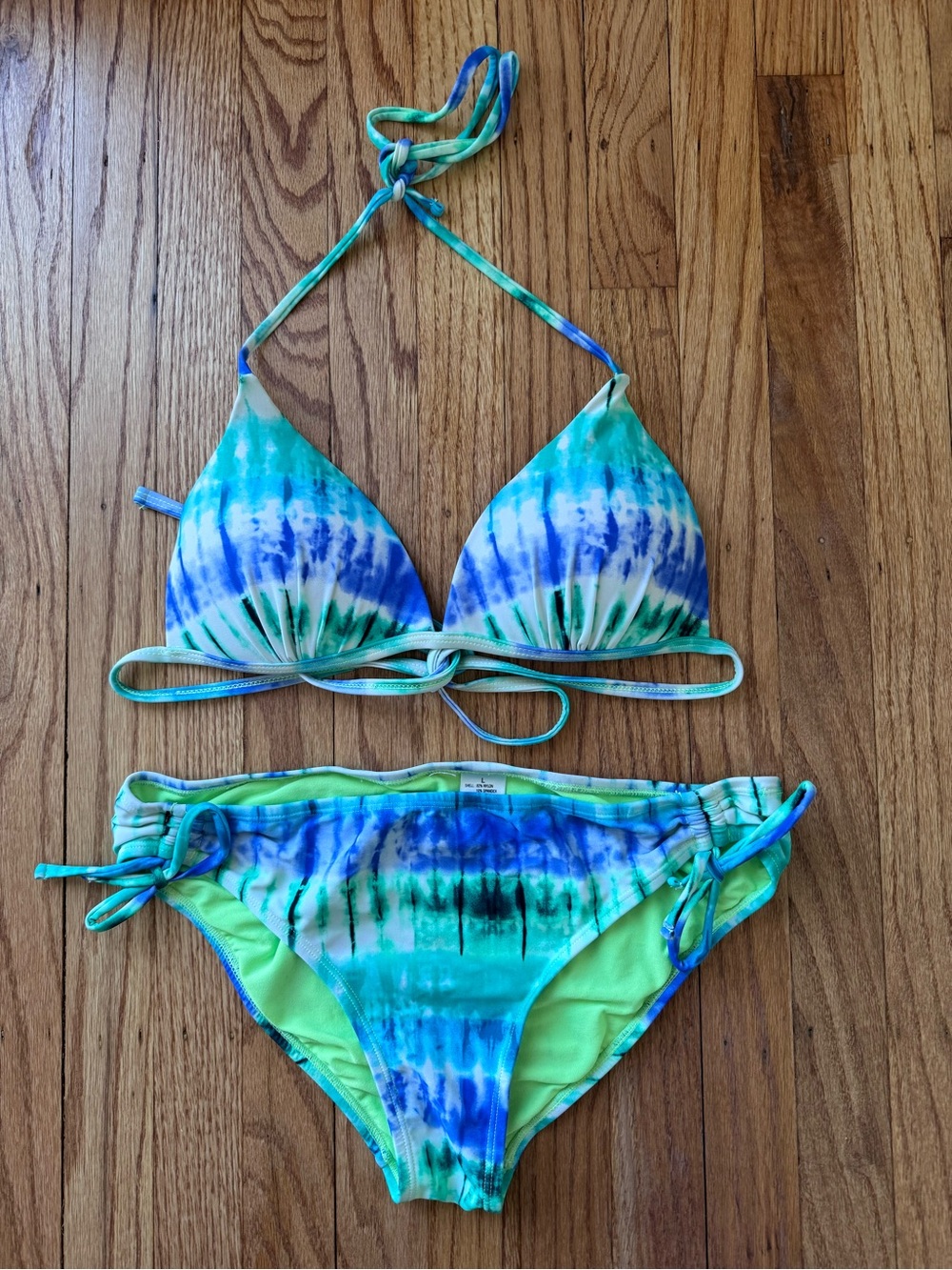 Women's Two Piece Bikini Medium Tie Dye Swimsuit Green/ Blue Swimwear / Size L